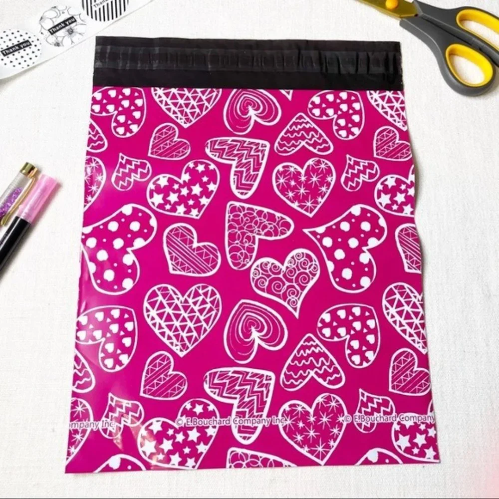 25 Pack Pink Heart Shipping Bags Poly Mailers Designer